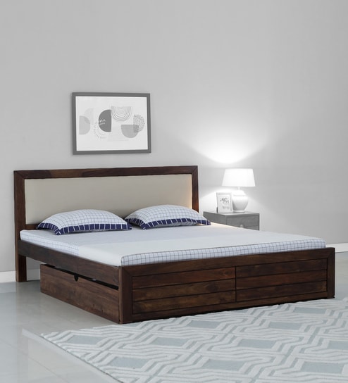 Segur Sheesham Wood Queen Size Bed In Provincial Teak Finish With Drawer Storage