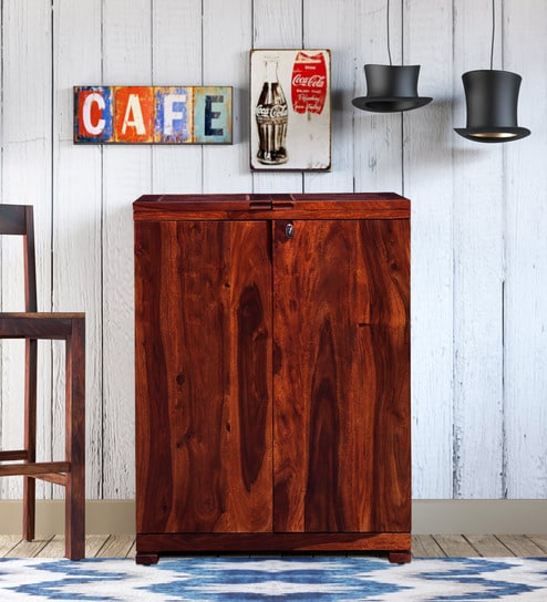 Buy Segur Solid Wood Bar Cabinet In Honey Oak Finish By Woodsworth