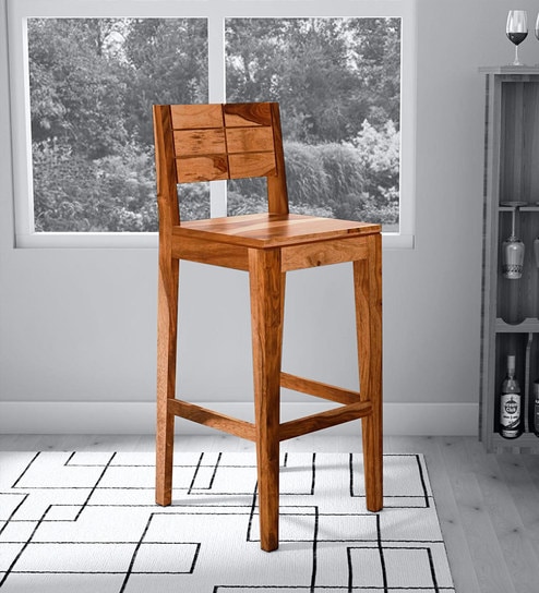 Segur Sheesham Wood Bar Stool In Rustic teak