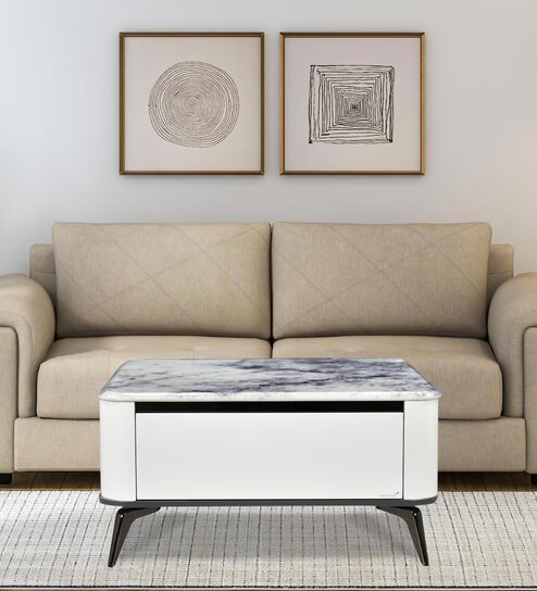 Seina Marble Top Coffee Table in White Colour