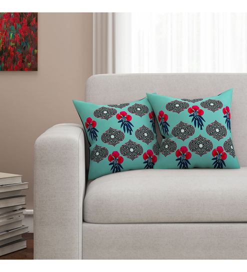 Cotton Floral Pattern 16x16 Inch Cushion Covers (Set Of 2)