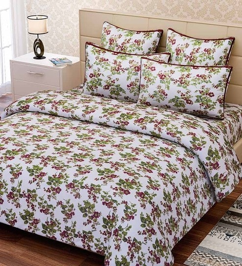 Buy Sej By Nisha Gupta Green 100 Cotton Floral King Bed Sheet