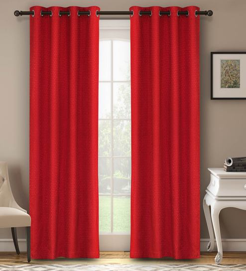 Buy Self Design Solid Red Color 100 Cotton Eyelet Curtain Door