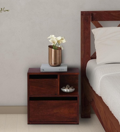 Sencillo Z Solid Wood Rhs Bedside Table In Honey Oak Finish With Drawers