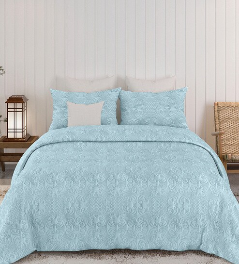 Blue Sensations 300GSM King Quilted Bedcover with 2 Pillowcovers