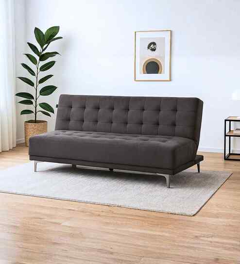 Sepang Malaysian Fabric Convertible Sofa Cum Bed In Brown Colour