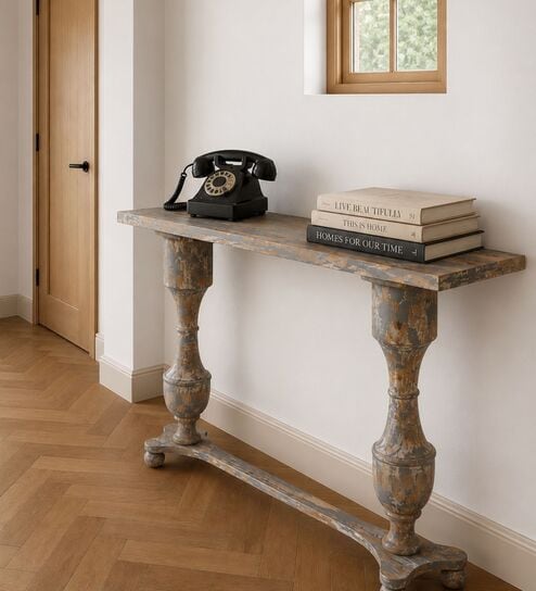 Ser Wooden Console Table In Grey Colour