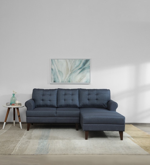 Serena Fabric LHS Sectional Sofa (2 + Lounger) In Blue Colour