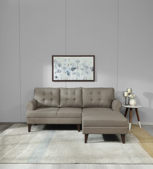 Serena Fabric LHS Sectional Sofa (2 + Lounger) In Sandy Brown Colour