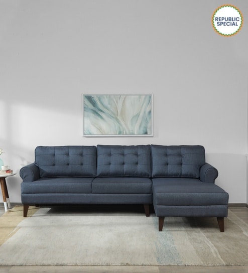 Serena Fabric LHS Sectional Sofa (3 + Lounger) In Blue Colour