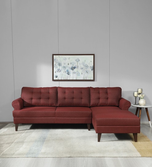 Serena Fabric LHS Sectional Sofa (3 + Lounger) In Garnet Red Colour