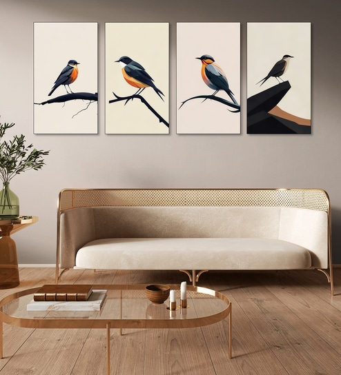 Bird Wall Art Collection Set of 4 Canvas Wall Painting Black Frame