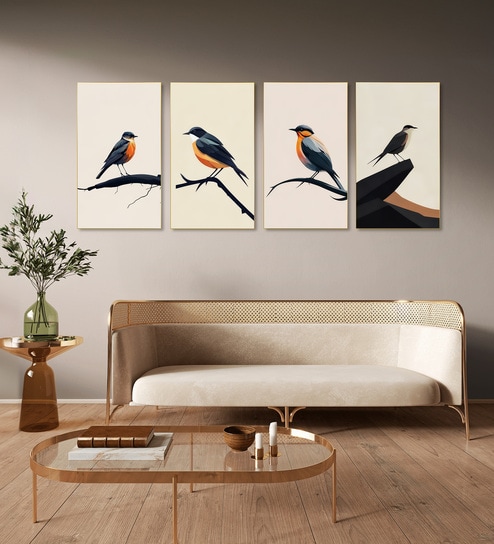 Bird Wall Art Collection Set of 4 Canvas Wall Painting Gold Frame