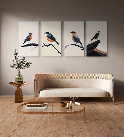 Bird Wall Art Collection Set of 4 Canvas Wall Painting Stretch Canvas Frame