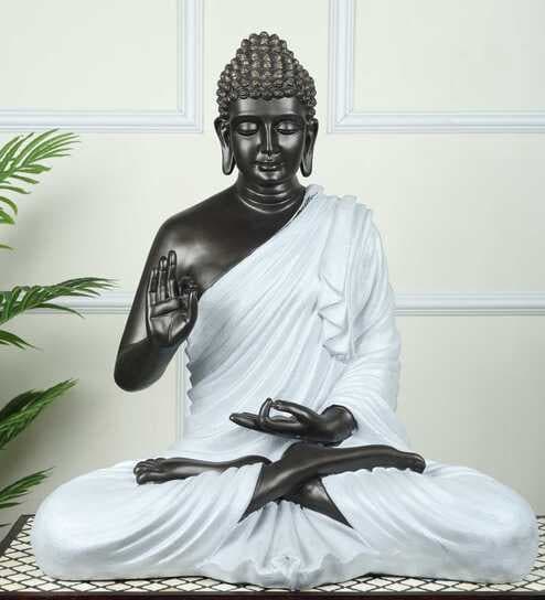 Serene Seated Black Buddha Statue Elegant Decorative Idol (Black)