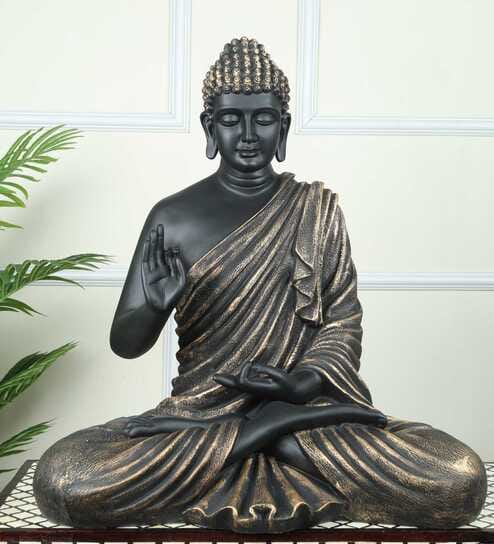 Serene Seated Brown Buddha Statue Elegant Decorative Idol