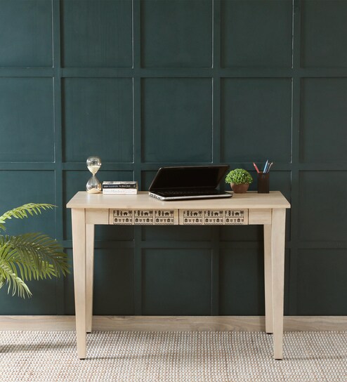 Serengeti Mango Wood Writing Table In White Wash Finish