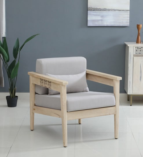 Serengeti Solid Wood Arm Chair In Whitewash Finish