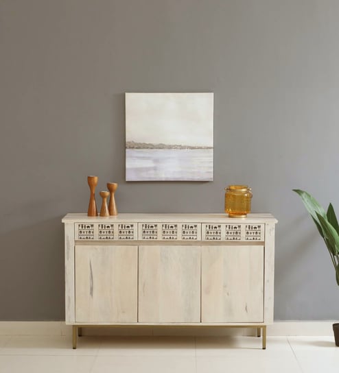 Serengeti Solid Wood Sideboard In Whitewash Finish With Drawers