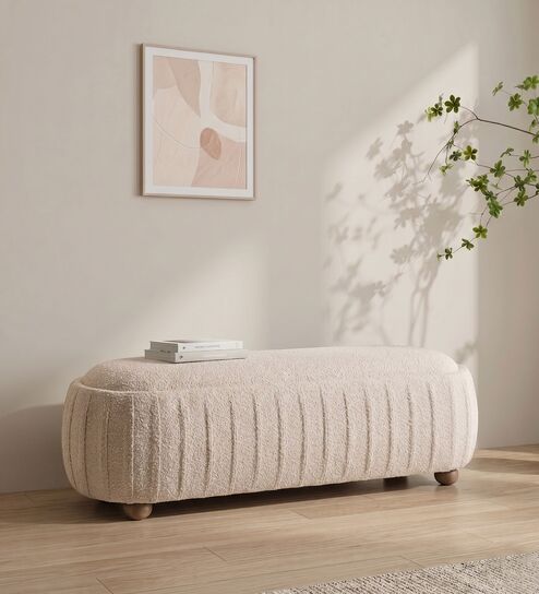 Serenique Ribbed Bench In Ivory Colour
