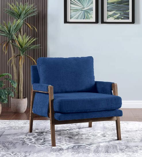 Serenity Boucle Fabric Arm Chair in Blue Colour