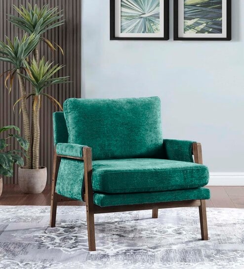 Serenity Boucle Fabric Arm Chair in Green Colour