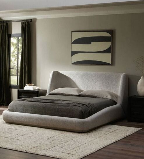 Serenity Curve Boucle King Sized Bed With Hydraulic Storage in Beige Colour