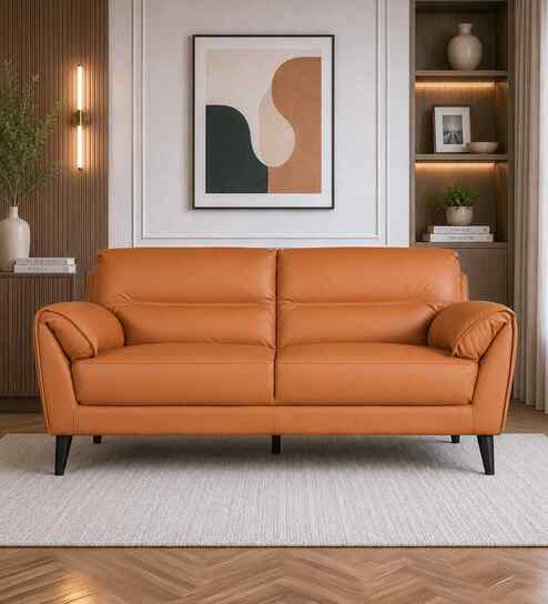 Sereno Leather Fabric 2 Seater Sofa Set In Brown Colour