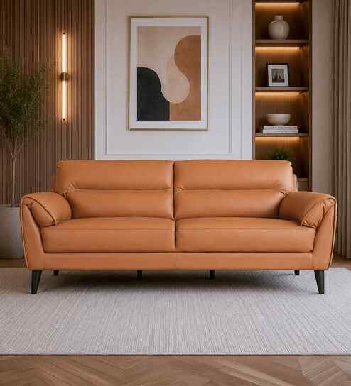 Sereno Leather Fabric 3 Seater Sofa Set In Brown Colour