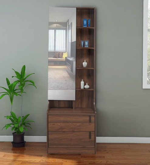 Buy Serra Dresser With Hidden Mirror Storage In Wenge Finish By