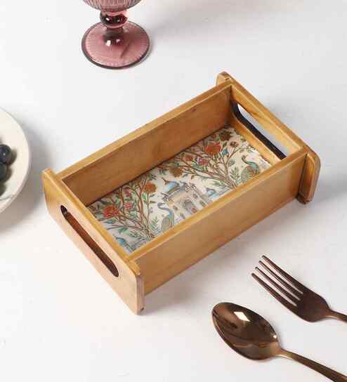 Set of 1 - Decorative Rectangular Trey, Peacock Design, Suitable for gifting