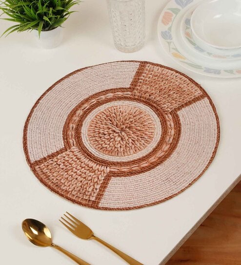 Set of 1 Jute Material Geometric Reversible Table Runner