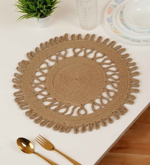 Set of 1 Jute Material Geometric Reversible Table Runner