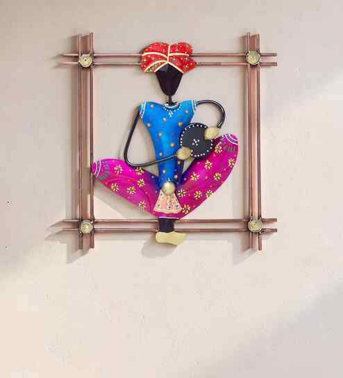 Multicolour Iron Dafali Musician Wall Art
