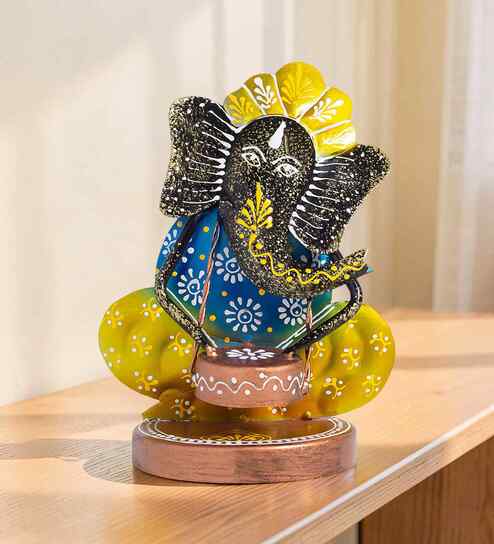 Multicolour Iron Ganesha Drum Decorative Figurine