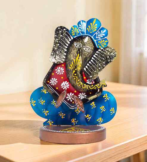 Multicolour Iron Lord Ganesha Musician Showpiece