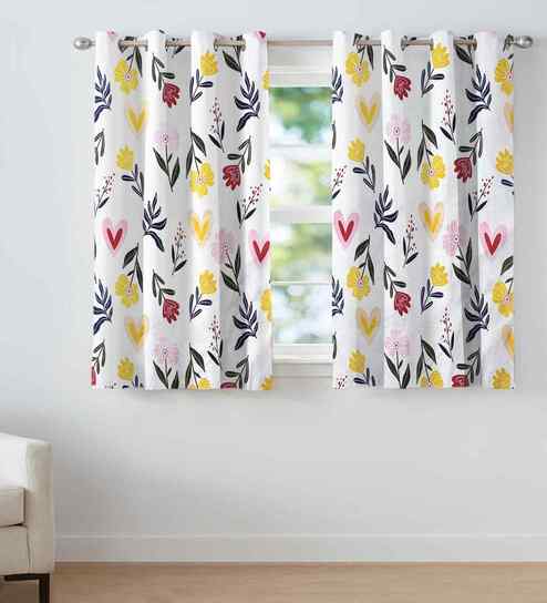 Multicolor Cotton Floral 5ft Window Curtains (2 Pcs)