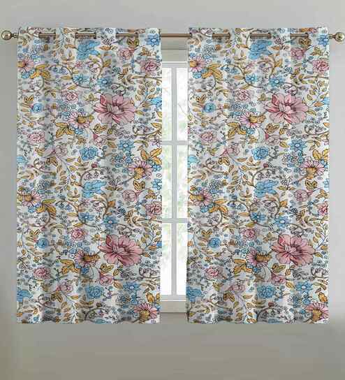 Multicolor Cotton Floral 5ft Window Curtains (2 Pcs)
