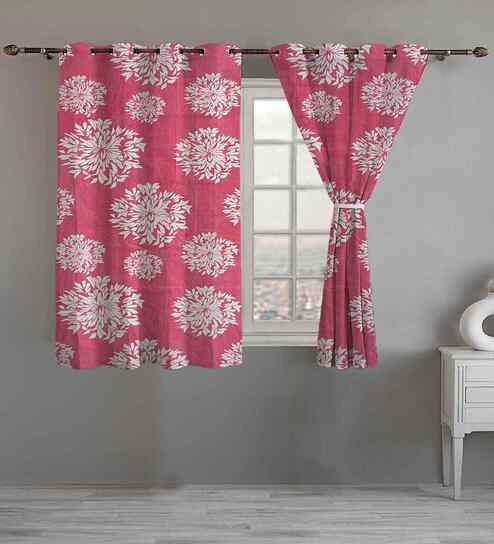 Pink Cotton Floral 5ft Window Curtains (2 Pcs)