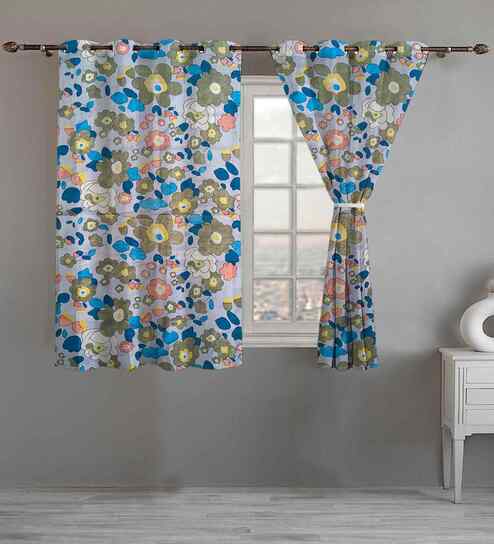 Multicolor Cotton Floral 5ft Window Curtains (2 Pcs)