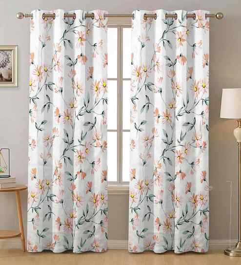 Multicolor Cotton Floral 7ft Door Curtains (2 Pcs)