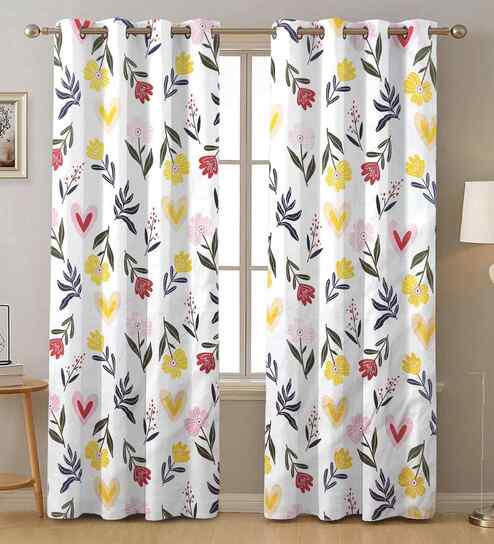 Multicolor Cotton Floral 7ft Door Curtains (2 Pcs)