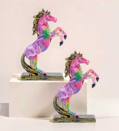 Set of 2 Abstract Multi Colour Horse Decor 6.2 Inch