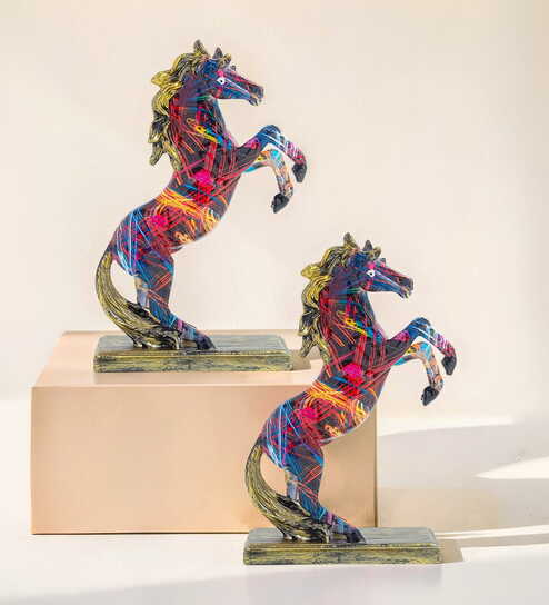 Set of 2 Abstract Multi Colour Horse Decor 6.2 Inch