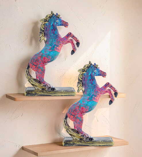Set of 2 Abstract Multi Colour Horse Decor 6.2 Inch