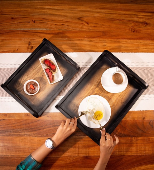 Set of 2 Acacia Wood Serving Tray