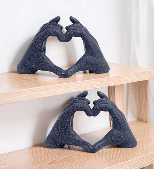 Set of 2 Black Modern Heart Shape Hand Showpiece-Vintage Finish