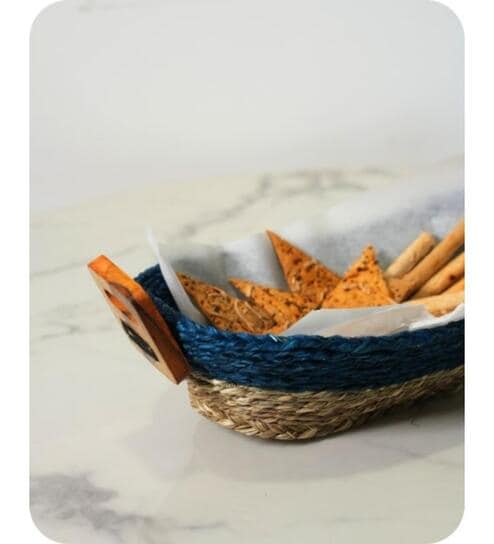 Set Of 2 Blue Sabai Grass Bread Buddy Bread Basket