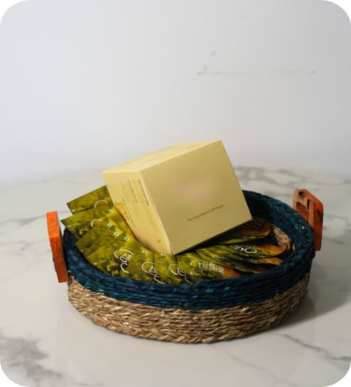 Set Of 2 Blue Sabai Grass Turquoise Trail Baskets