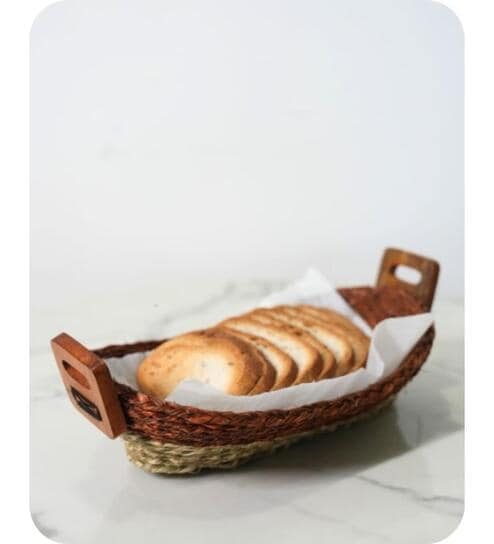 Set Of 2 Brown Sabai Grass Loaf Lounge  Bread Basket
